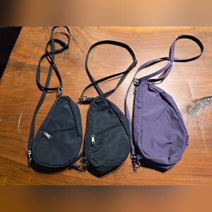 Ameribag The Healthy Back Bag Purse Sling Crossbody Lot Of 3 Black Purple